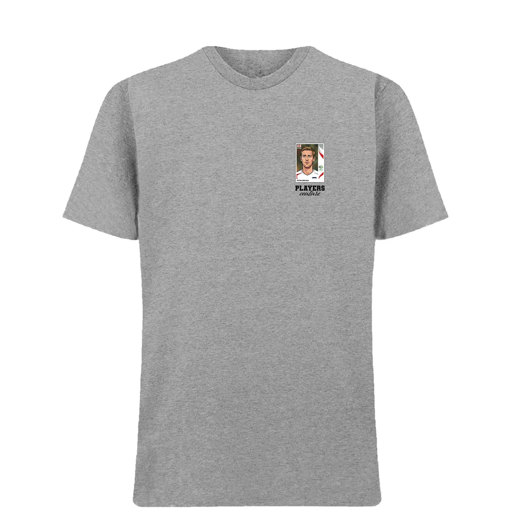 Peter Crouch World Cup t-shirt – grey men's t-shirt featuring the Peter Crouch World Cup Players Couture logo