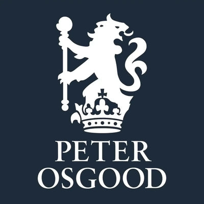 Peter Osgood Logo Men's Hoodie – navy close-up detail shot of the Peter Osgood Players Couture logo design