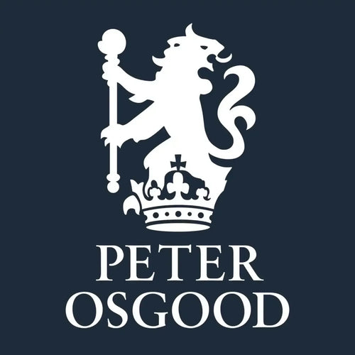 Peter Osgood Logo Men's Hoodie – navy close-up detail shot of the Peter Osgood Players Couture logo design