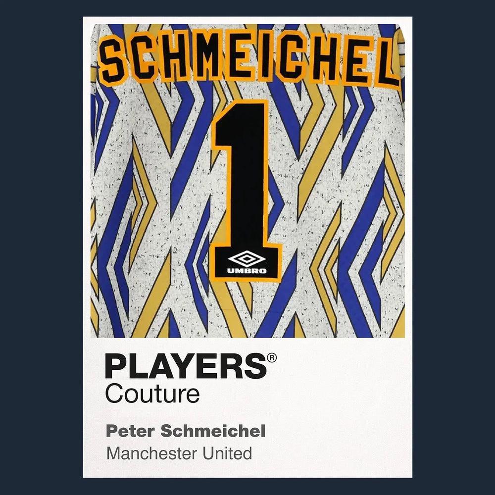 Peter Schmeichel 1 Football Shirt Frame Men's Hoodie – navy close-up detail shot of the Peter Schmeichel 1 Football Players