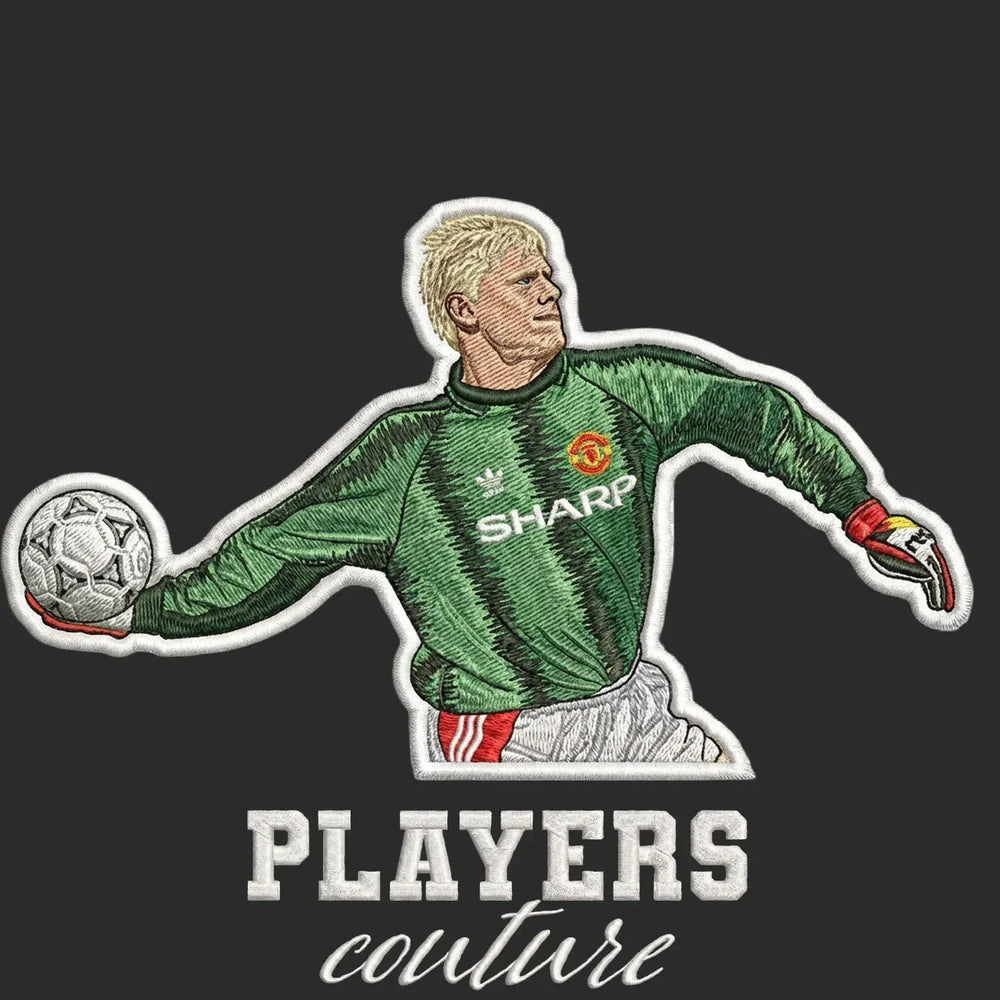 Peter Schmeichel Badge Men's Hoodie – black close-up detail shot of the Peter Schmeichel Players Couture logo design