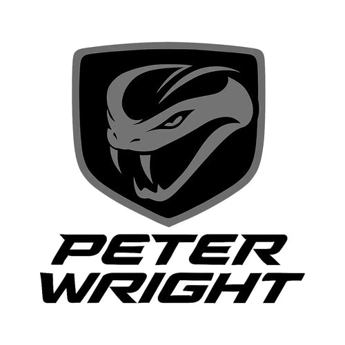 Peter Wright Logo Men's Hoodie – white close-up detail shot of the Peter Wright Players Couture logo design