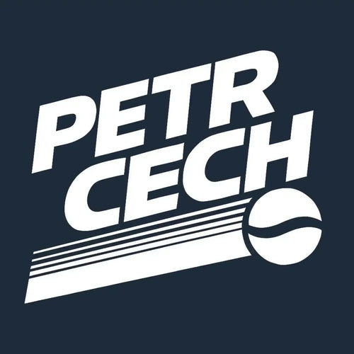 Petr Cech Logo Men's Hoodie – navy close-up detail shot of the Petr Cech Players Couture logo design