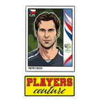 Petr Cech World Cup Sticker Men's T-Shirt – close-up detail shot of the Petr Cech World Cup Players Couture logo design