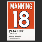 Peyton Manning 18 Jersey Frame Men's T-Shirt – black close-up detail shot of the Peyton Manning 18 Players Couture logo
