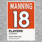 Peyton Manning 18 Jersey Frame Men's T-Shirt – grey close-up detail shot of the Peyton Manning 18 Players Couture logo design