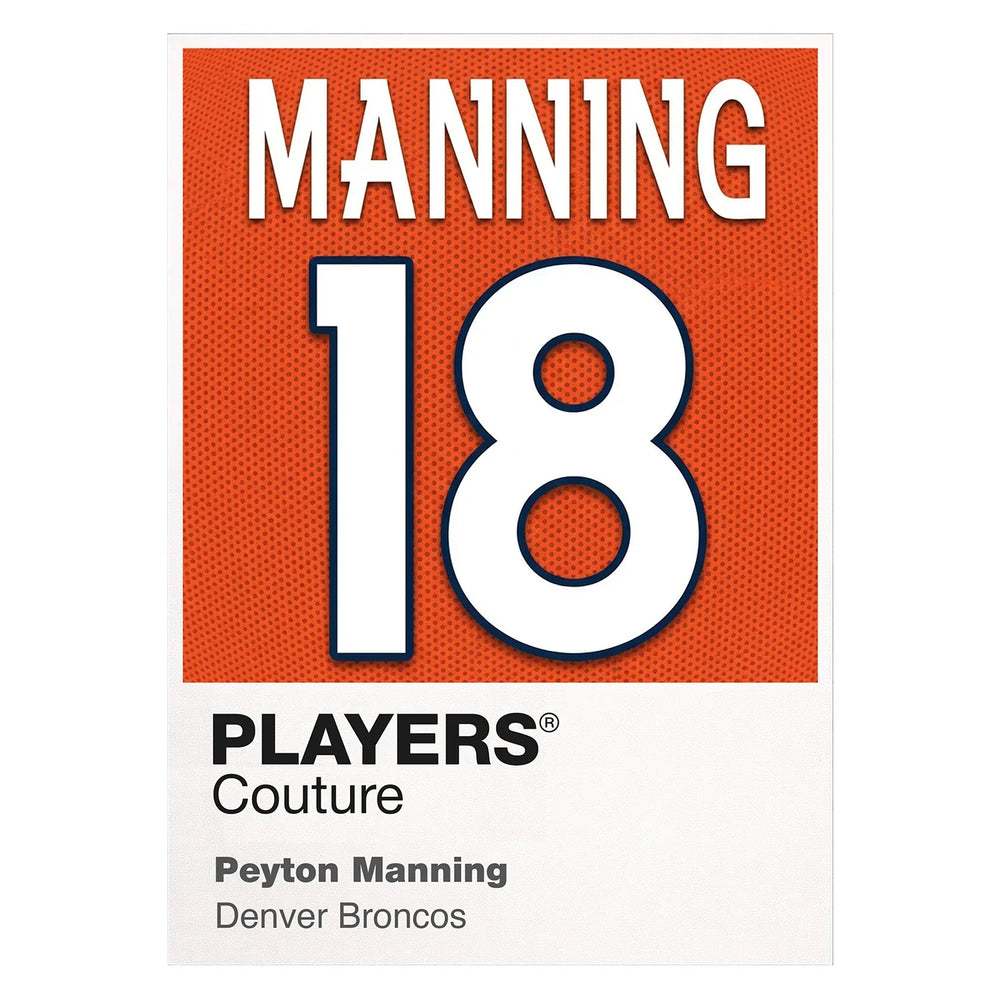 Peyton Manning 18 Jersey Frame Men's T-Shirt – white close-up detail shot of the Peyton Manning Players Couture logo design