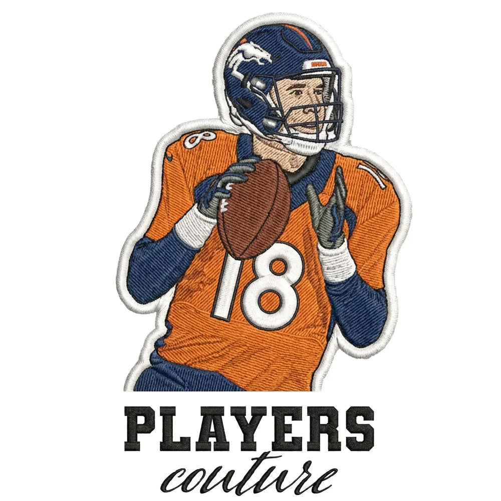 Peyton Manning Badge Men's Hoodie – white close-up detail shot of the Peyton Manning Players Couture logo design
