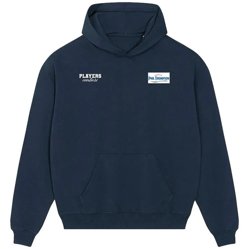 Phil Thompson hoodie – navy men's hoodie featuring the Phil Thompson Players Couture logo