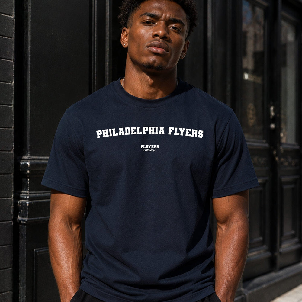 Philadelphia Flyers Men's T-Shirt — lifestyle photo, Navy t-shirt