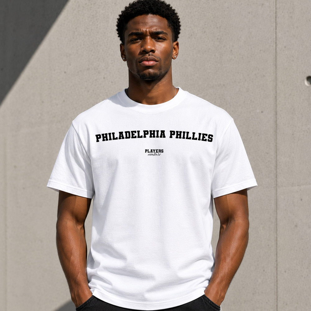 Philadelphia Phillies Men's T-Shirt — lifestyle photo, White t-shirt