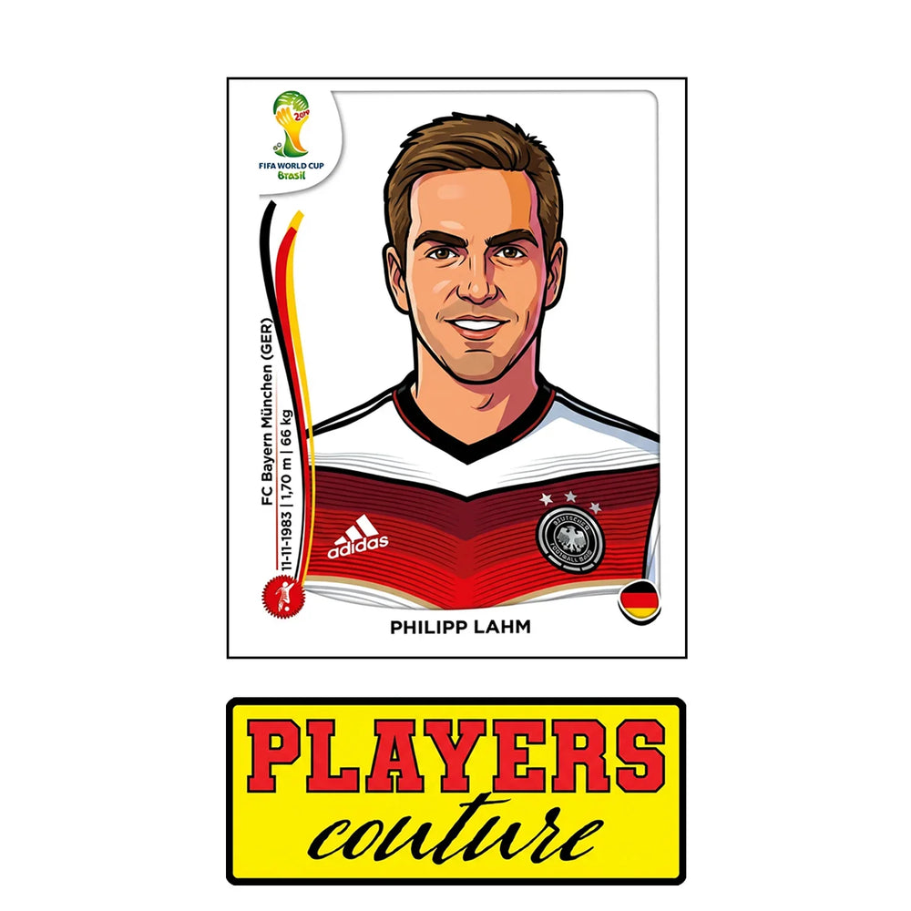 Philipp Lahm World Cup Sticker Men's T-Shirt – close-up detail shot of the Philipp Lahm World Cup Players Couture logo design