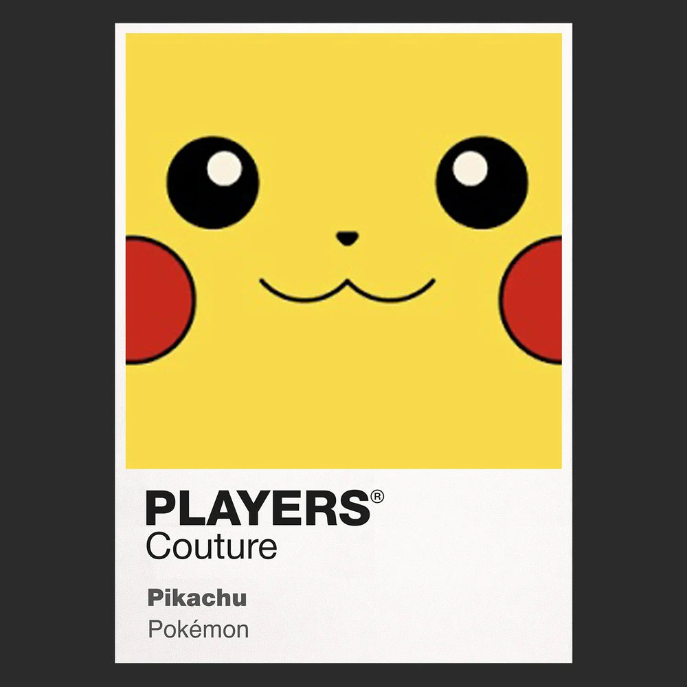 Pikachu Colour Frame Men's T-Shirt – black close-up detail shot of the Pikachu Colour Players Couture logo design
