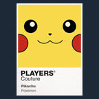 Pikachu Colour Frame Men's T-Shirt – navy close-up detail shot of the Pikachu Colour Players Couture logo design
