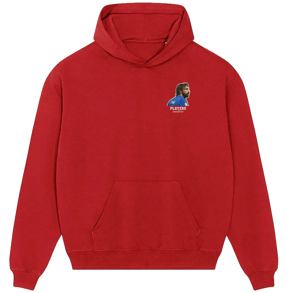 Andrea Pirlo hoodie – red men's hoodie featuring the Andrea Pirlo Players Couture logo