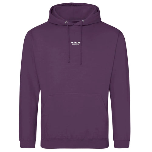 Essentials Collection hoodie – purple men's hoodie with white Essentials Collection letters and Players Couture logo on the