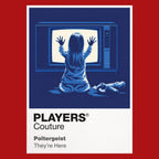 Poltergeist Carol Anne before the glowing television as supernatural light enters the suburban home Icon Frame artwork in red