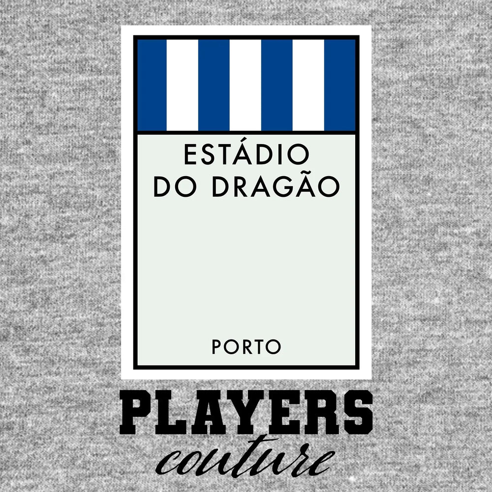 Porto Monopoly Card hoodie – grey men's hoodie with black Porto Monopoly Card letters and Players Couture logo on the chest