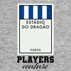 Porto Monopoly Card hoodie – grey men's hoodie with black Porto Monopoly Card letters and Players Couture logo on the chest