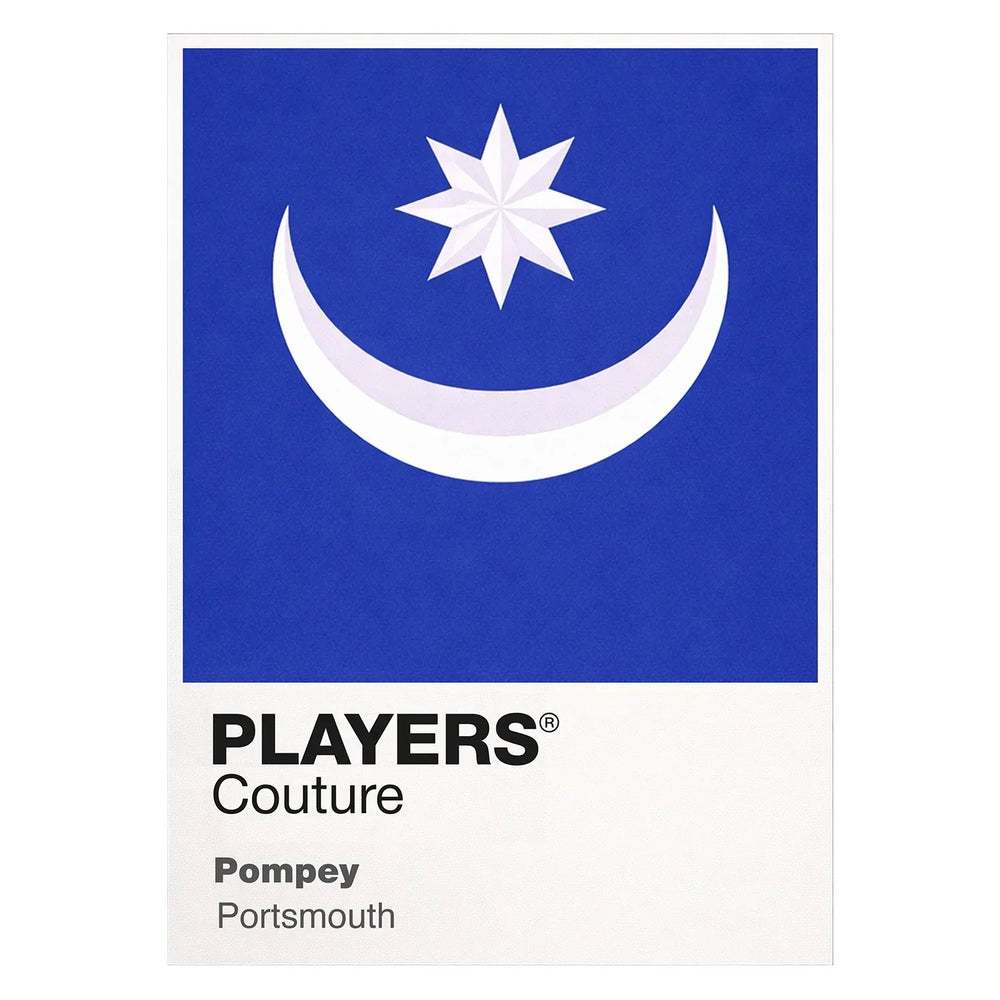 Portsmouth Classic Football Shirt Colours Frame Men's Hoodie – close-up detail shot of the Portsmouth Players Couture logo