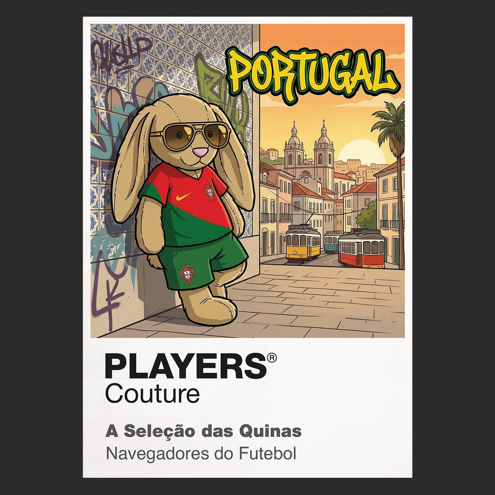 Portugal Football Cool Bunny Men's T-Shirt – Portugal football cool bunny artwork close-up on Black – Players Couture