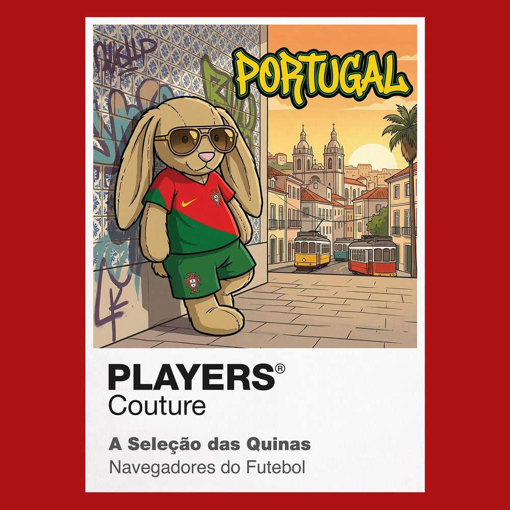 Portugal Football Cool Bunny Kids T-Shirt – Portugal football cool bunny artwork close-up on Red – Players Couture