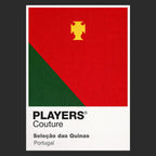 Portugal Classic Football Shirt Colours Frame Men's T-Shirt – close-up detail shot of the Portugal Players Couture logo