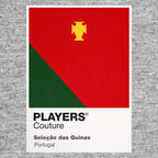 Portugal Classic Football Shirt Colours Frame Men's Hoodie – grey close-up detail shot of the Portugal Players Couture logo
