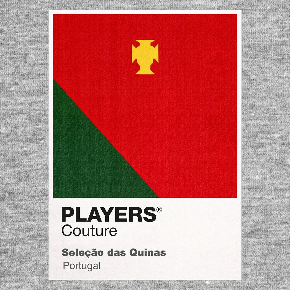Portugal Classic Football Shirt Colours Frame Men's T-Shirt – close-up detail shot of the Portugal Players Couture logo