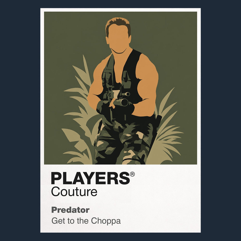 Dutch – Predator Dutch covered in mud and carrying improvised weapons for the final jungle confrontation Icon Frame artwork in navy