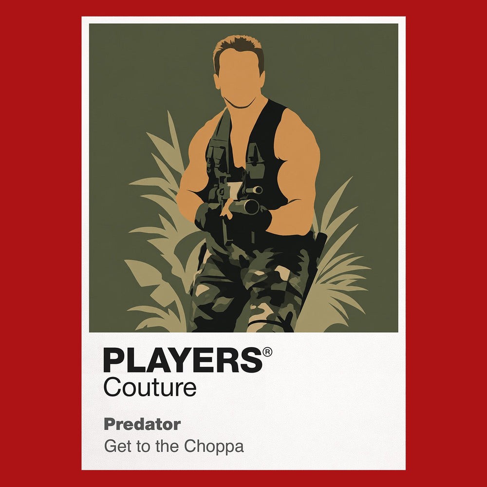 Dutch – Predator Dutch covered in mud and carrying improvised weapons for the final jungle confrontation Icon Frame artwork in red
