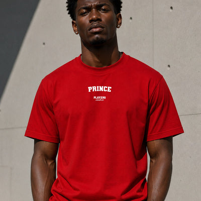 Prince Men's T-Shirt — lifestyle photo, Red t-shirt