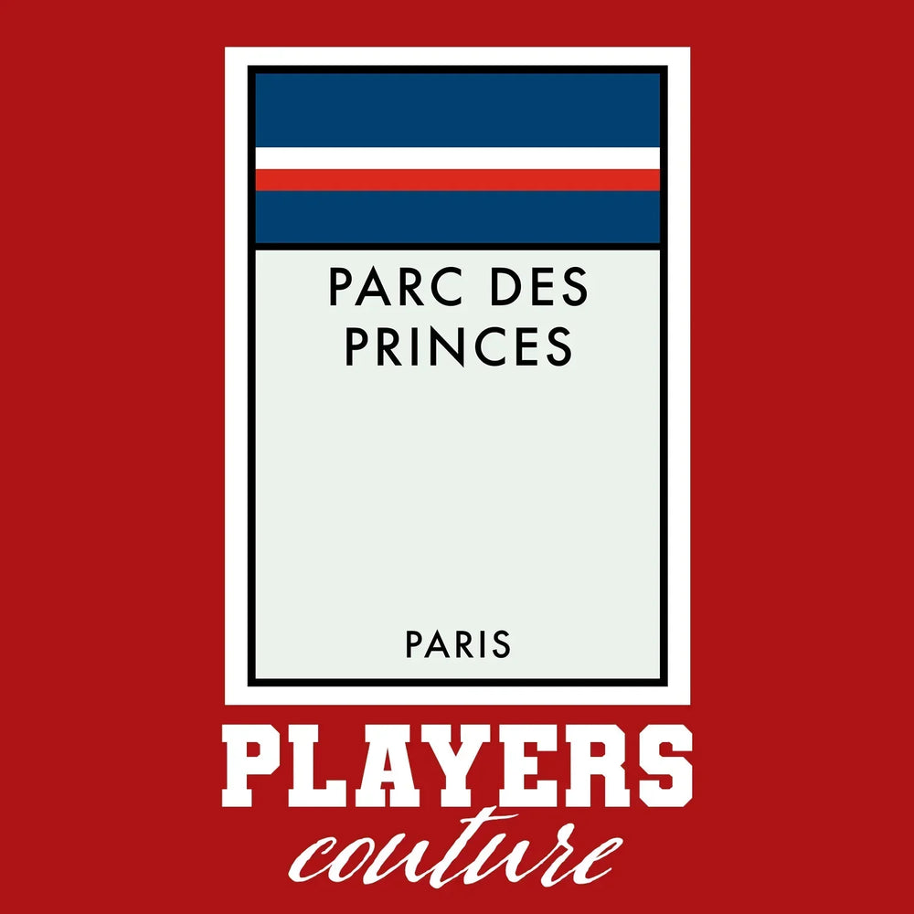 Paris Saint-Germain PSG Monopoly Card hoodie – red men's hoodie with white Paris Saint-Germain PSG Monopoly Card letters and