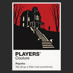 Psycho Norman Bates beneath the Bates Motel sign and the dark outline of the house on the hill Icon Frame artwork in black