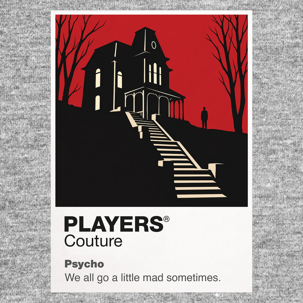 Psycho Norman Bates beneath the Bates Motel sign and the dark outline of the house on the hill Icon Frame artwork in grey