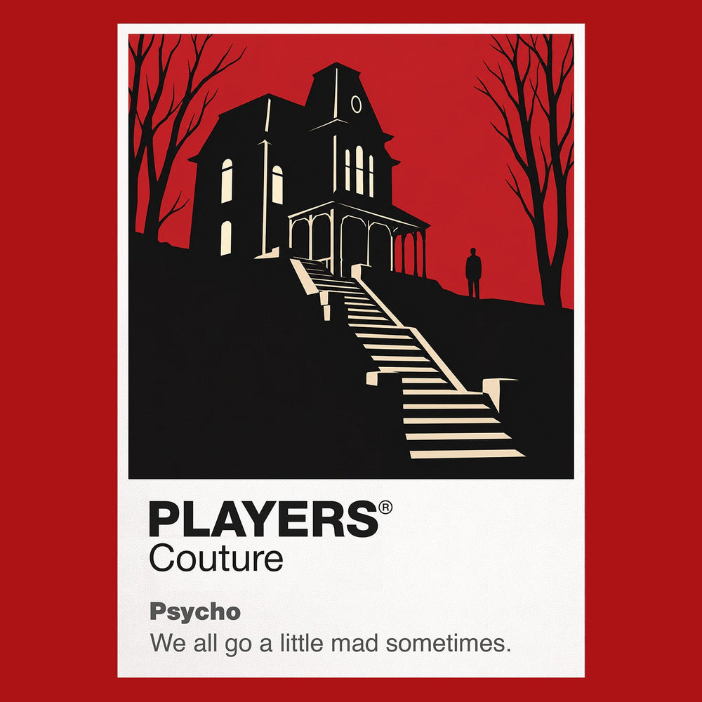 Psycho Norman Bates beneath the Bates Motel sign and the dark outline of the house on the hill Icon Frame artwork in red