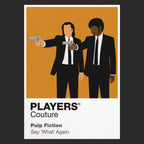 Pulp Fiction – Say What Again Jules Winnfield and Vincent Vega in black suits during the apartment confrontation Icon Frame artwork in black