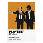 Pulp Fiction – Say What Again Jules Winnfield and Vincent Vega in black suits during the apartment confrontation Icon Frame artwork on white