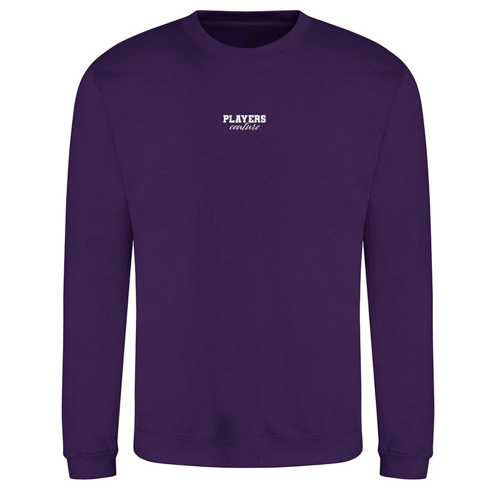 Essentials Collection hoodie – purple men's hoodie with white Essentials Collection letters and Players Couture logo on the