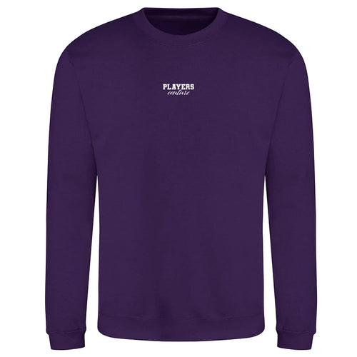 Essentials Collection hoodie – purple men's hoodie with white Essentials Collection letters and Players Couture logo on the