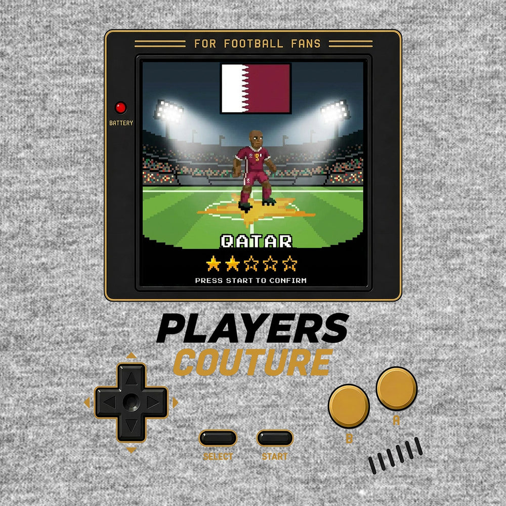 Qatar World Cup 8-Bit Men's T-Shirt retro gaming football design by Players Couture