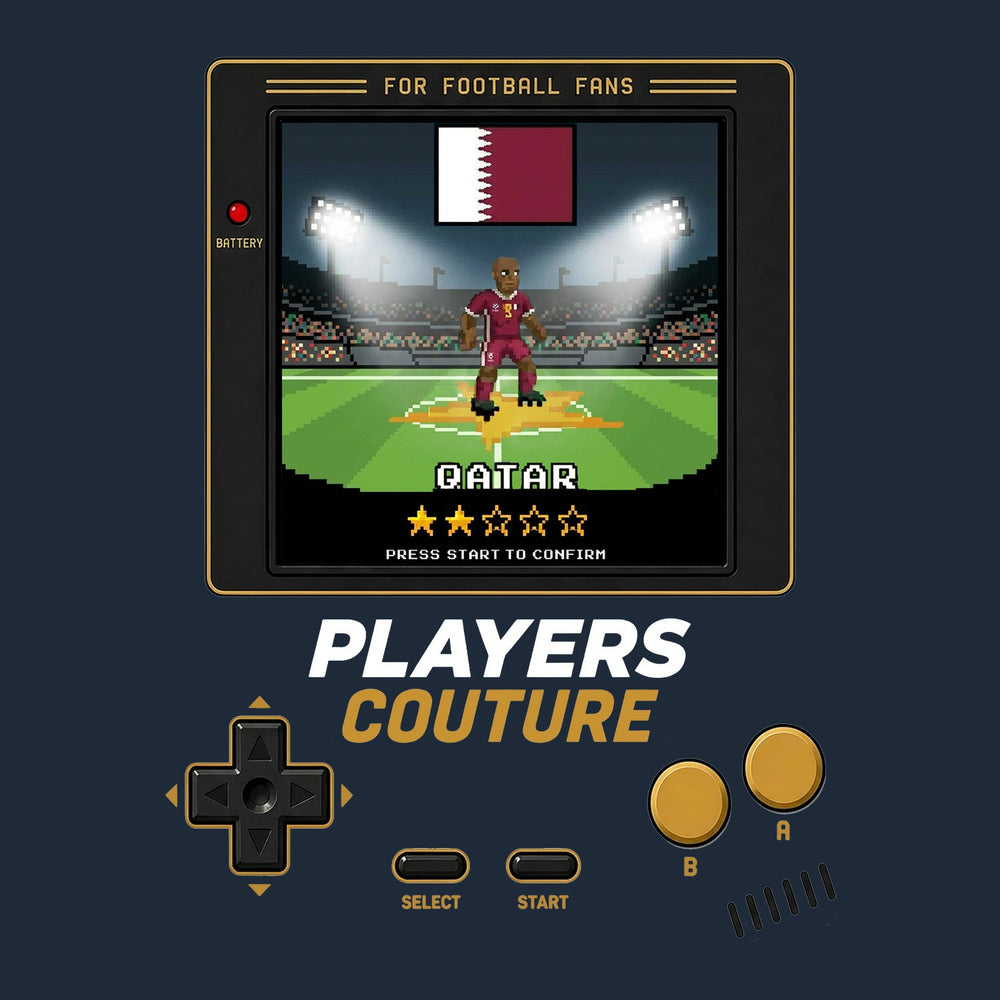 Qatar World Cup 8-Bit Men's T-Shirt retro gaming football design by Players Couture