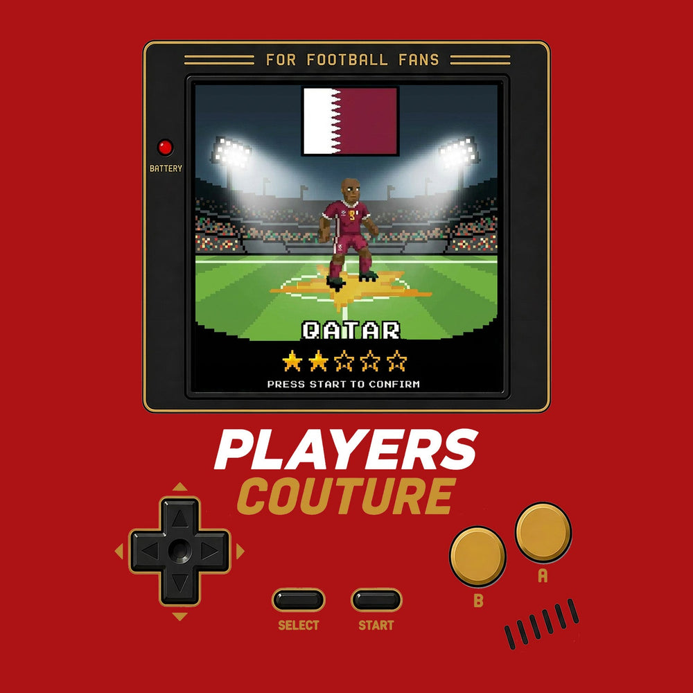 Qatar World Cup 8-Bit Kids T-Shirt retro gaming football design by Players Couture