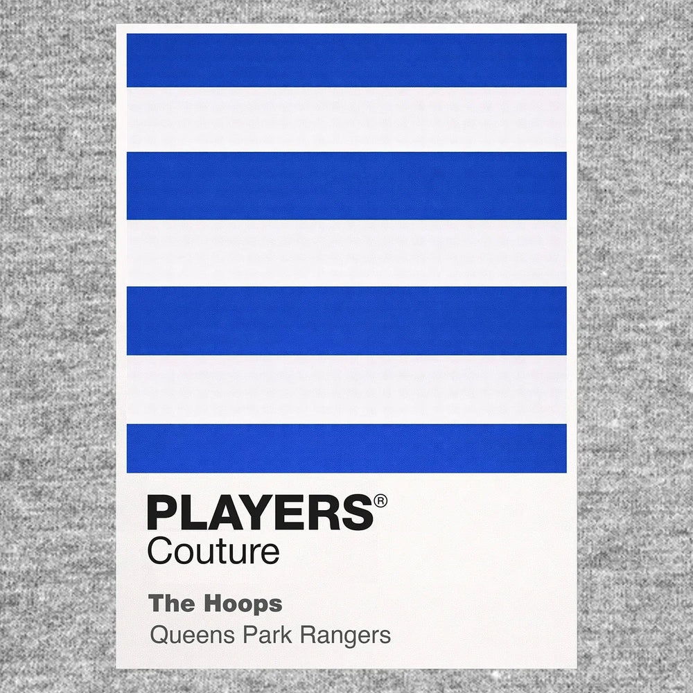QPR Classic Football Shirt Colours Frame Men's Hoodie – close-up detail shot of the QPR Players Couture logo design