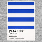 QPR Classic Football Shirt Colours Frame Men's Hoodie – close-up detail shot of the QPR Players Couture logo design