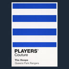 QPR Classic Football Shirt Colours Frame Men's T-Shirt – close-up detail shot of the QPR Players Couture logo design
