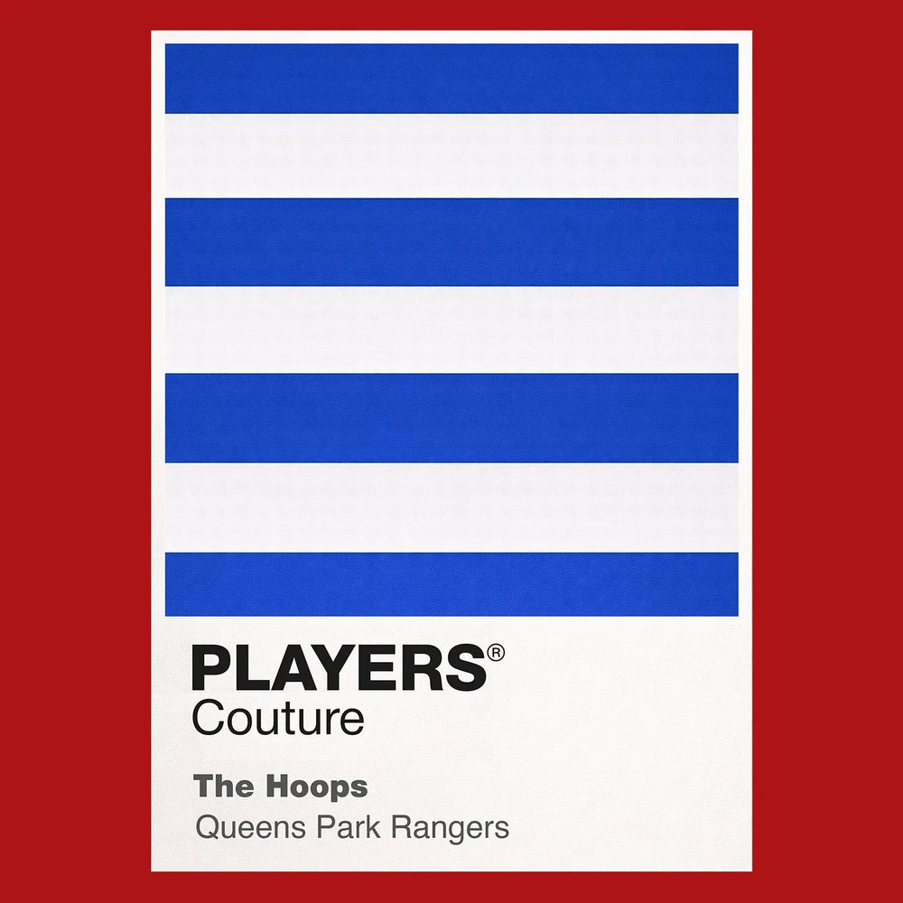 QPR Classic Football Shirt Colours Frame Men's Hoodie – close-up detail shot of the QPR Players Couture logo design