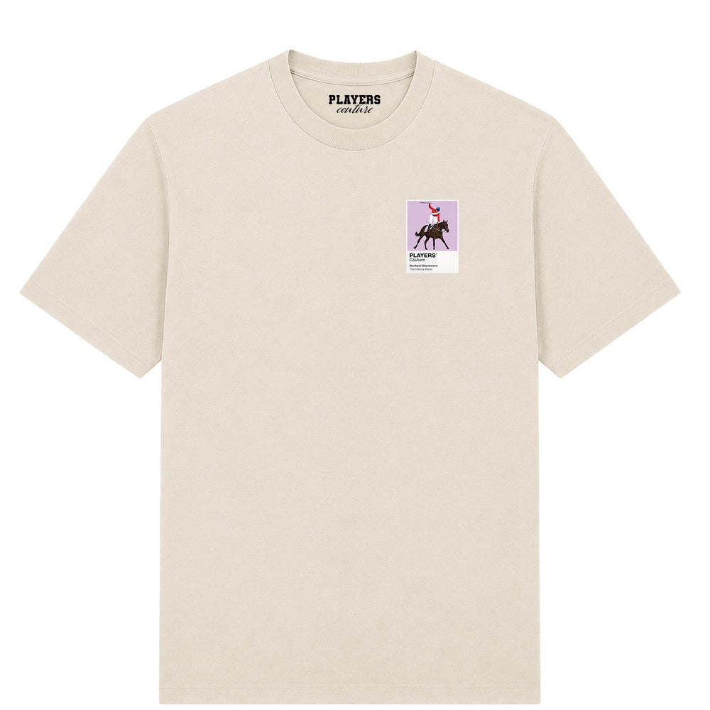 Rachael Blackmore horse racing T-shirt – mens stone tshirt view