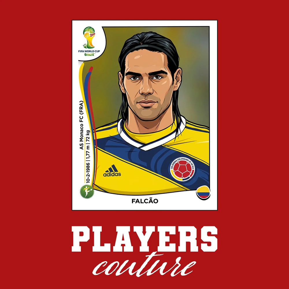 Radamel Falcao World Cup Sticker Men's T-Shirt – red close-up detail shot of the Radamel Falcao World Cup Players Couture