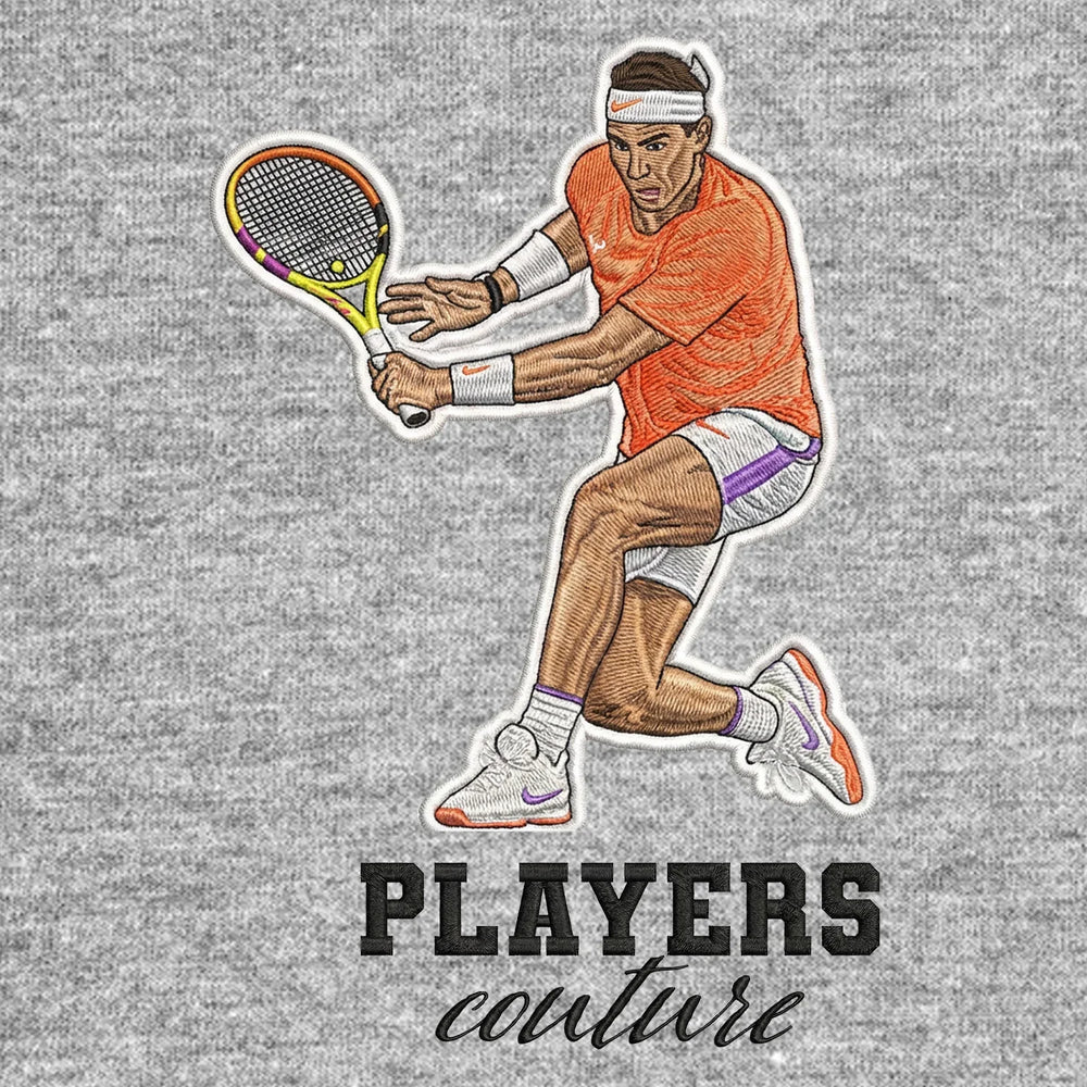 Rafael Nadal Badge Men's Hoodie – black close-up detail shot of the Rafael Nadal Players Couture logo design